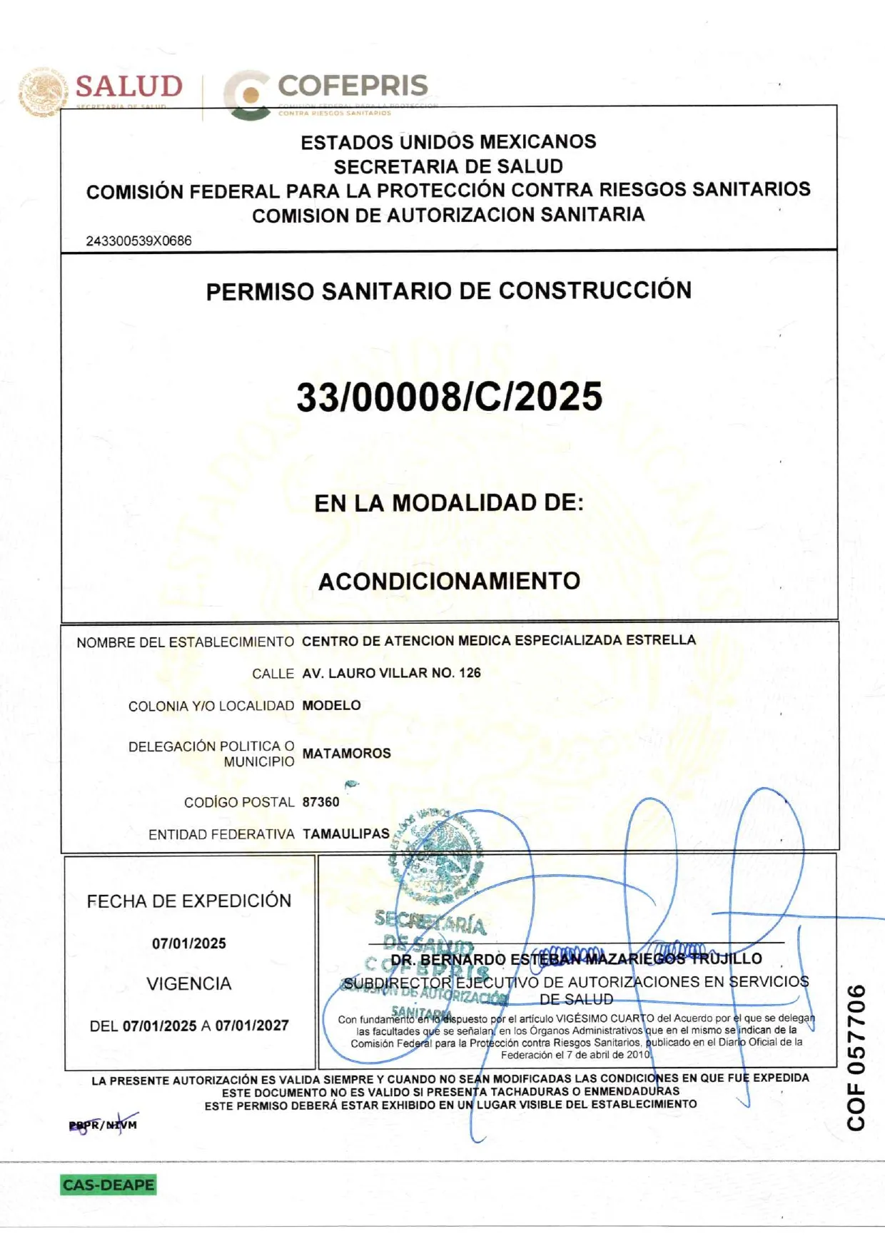 Permiso Sanitario de Construcción — Acondicionamiento