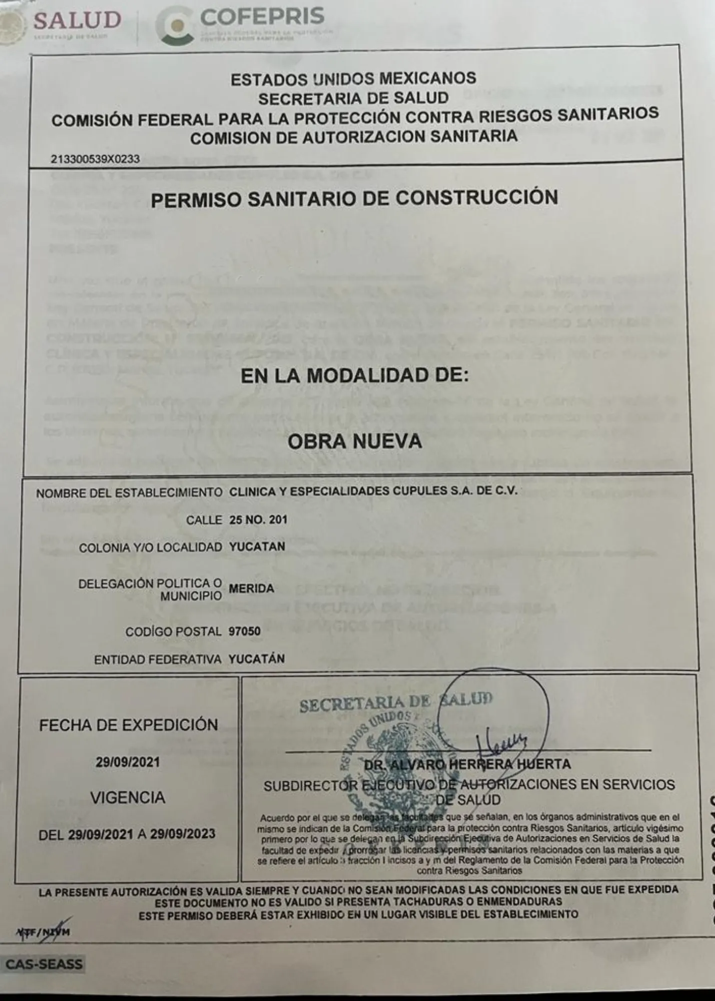 Permiso Sanitario de Construcción